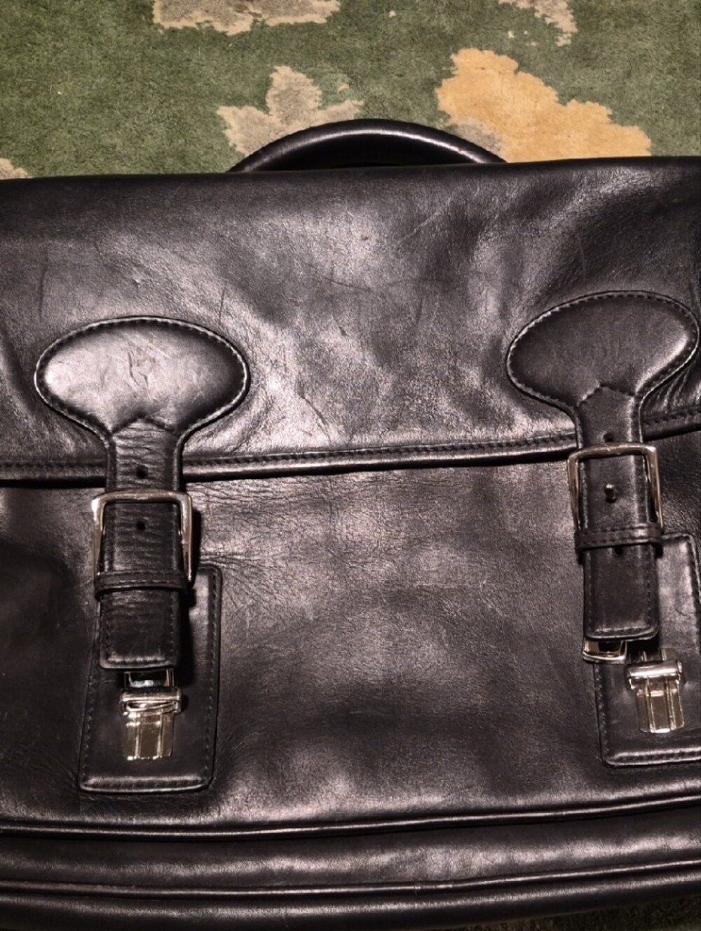 Coach Black Leather Double-Buckle Briefcase